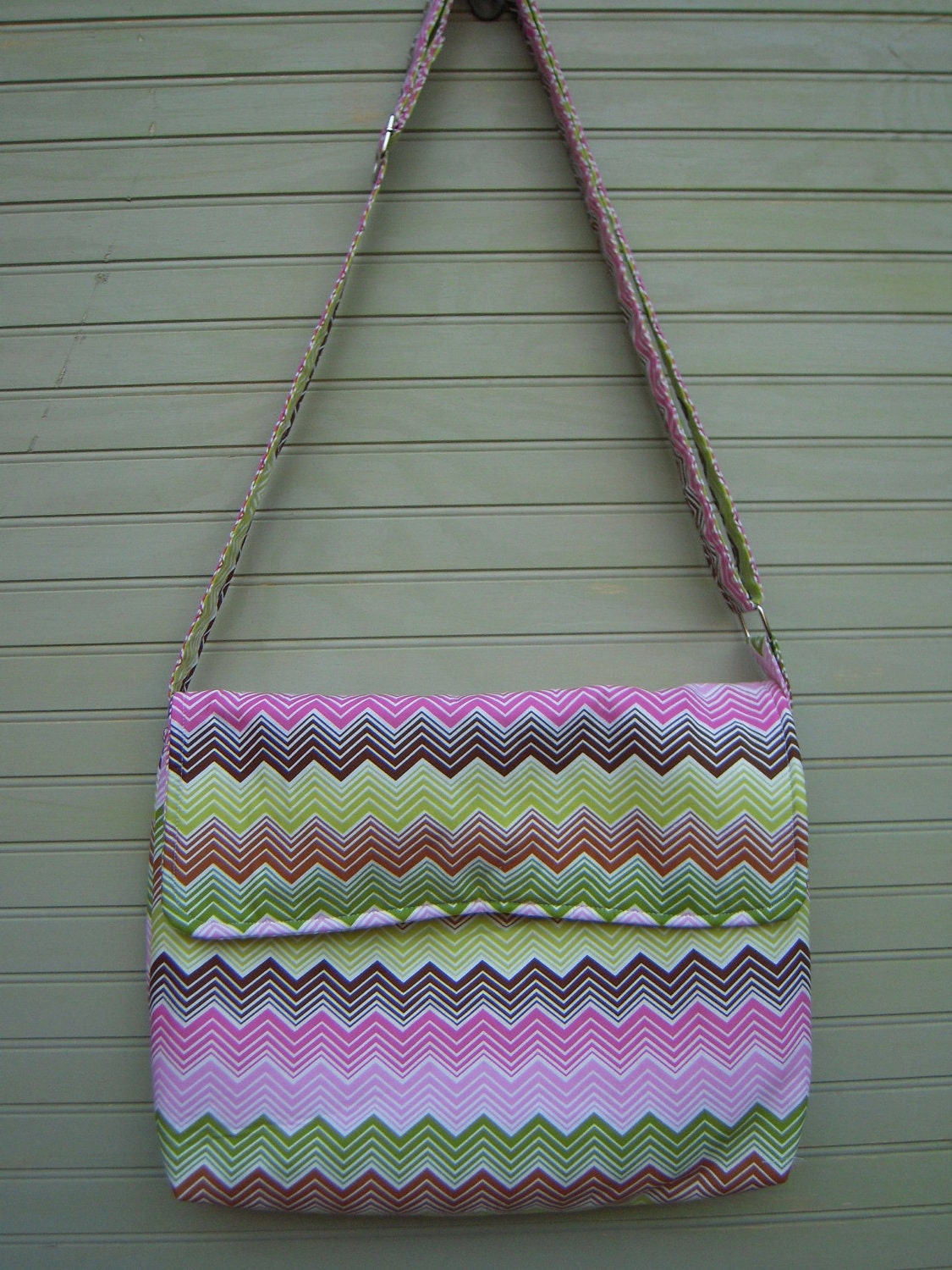 Pink Multi-Colored Chevron Messenger Bag