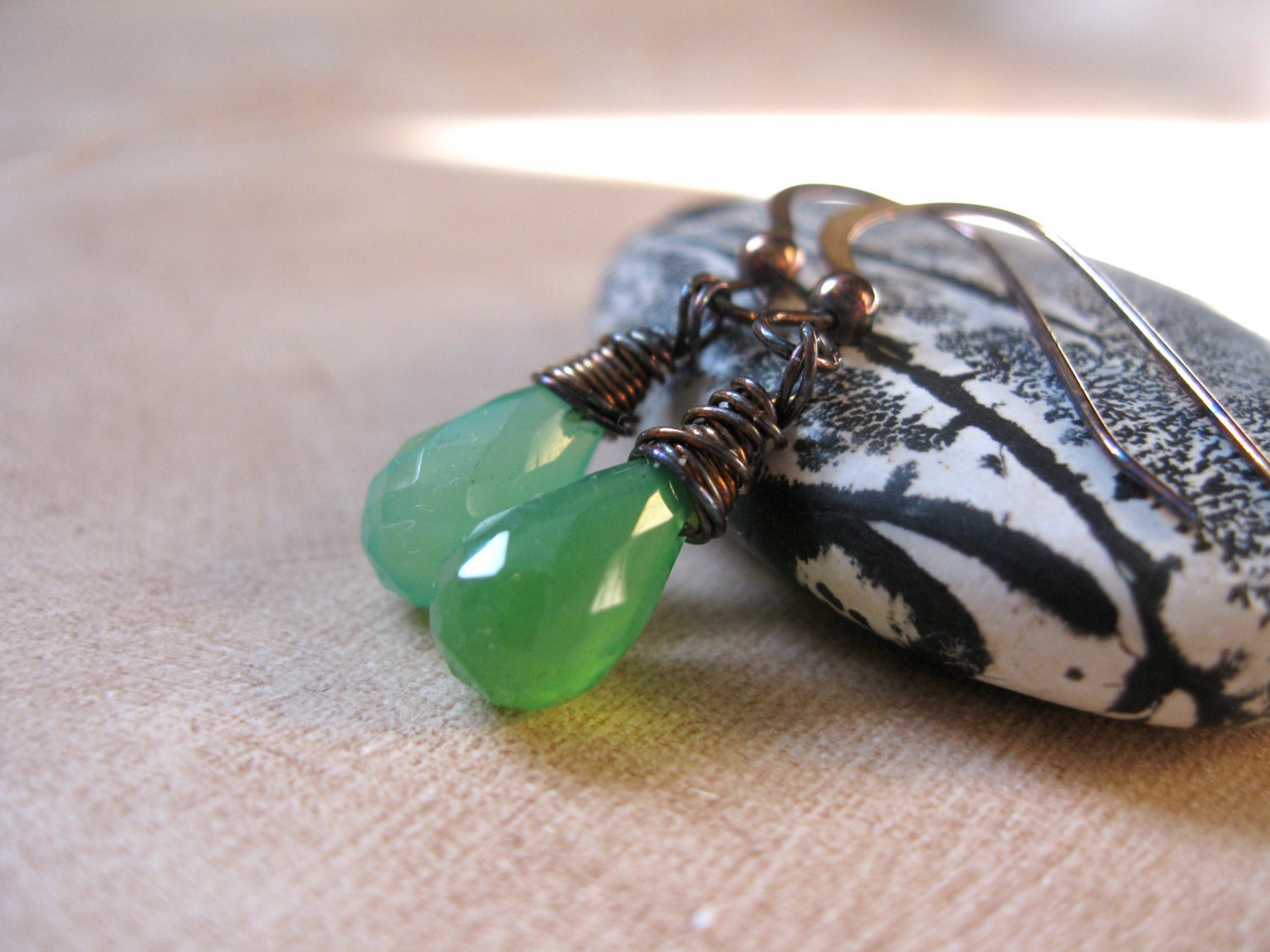 Green Chalcedony, Oxidized Silver Earrings