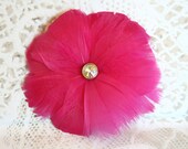 Pink Hair Flower, Feather Flower, Fascinator, Hair Clip, Bridal, Wedding, Hairpiece, Rhinestone, Bridesmaids, Hair Accessory