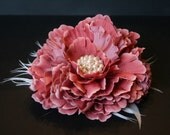 Bridal Hair Flower, Clip, Brooch, Fascinator, Headpiece, Hairpiece, Hair Accessory, Bridal, Wedding, Feather Flower, Pink, Valentines Day