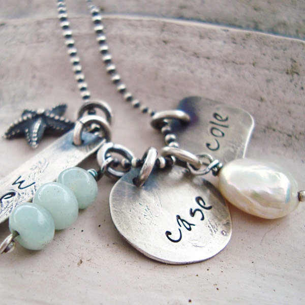 hand stamped mothers shabby chic jewelry.. hand stamped grandma necklace.. beach jewelry... personalized handstamped rustic necklace