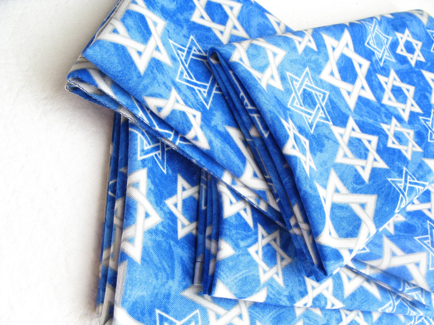 Cloth Napkins Star of David Holiday Blue White Gray Dinner Set of Four