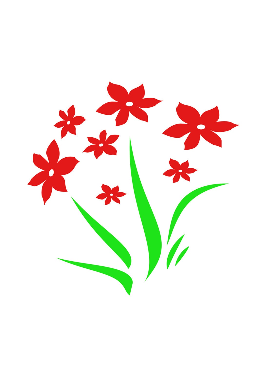 Red Flowers Modern Minimalist Illustration Digital Print 5 x 7