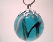 teal tiger stripes on outside genuine beach sea glass marble oregon coast pendant handmade necklace