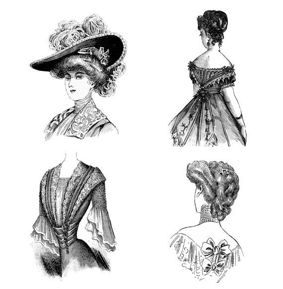Victorian Ladies Vintage Illustrations Reproductions - Set of 4