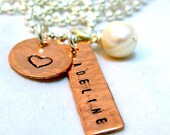 Heart Design stamp - Handstamped Personalized Necklace - Hand Stamped Hammered Necklace - Tag Rectangle Necklace