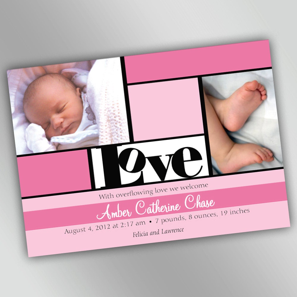 Birth Announcement Photo Card with Modern Love Design