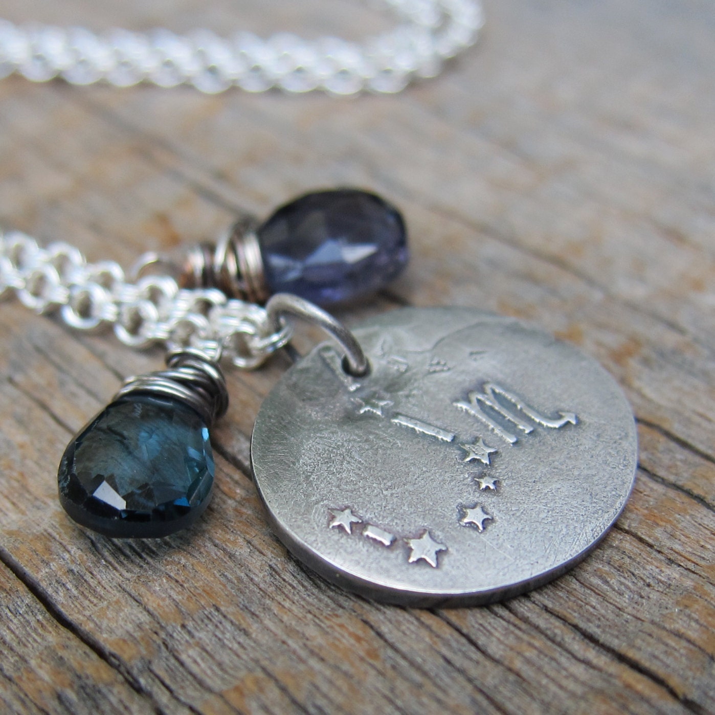 Zodiac Asterism - Scorpio Cluster Necklace ... Fine Silver Constellation and Wire Wrapped Gemstones