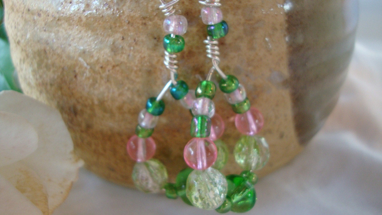 Pink Green Dangle Carnival Earrings