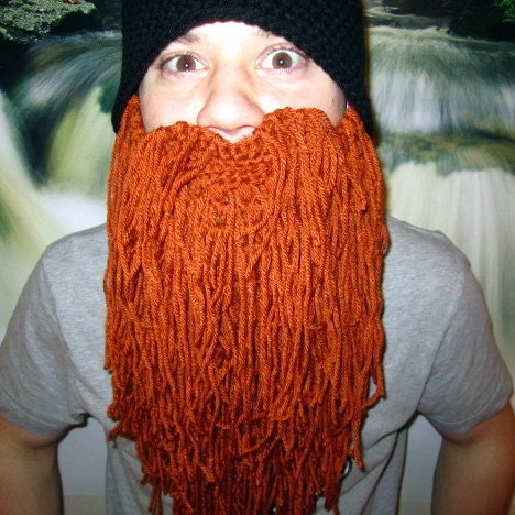 Long Orange Bearded Hat with Removable/Adjustable Beard