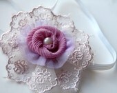 Purple Shabby Chic Infant Headband (Size 0-6 Months)
