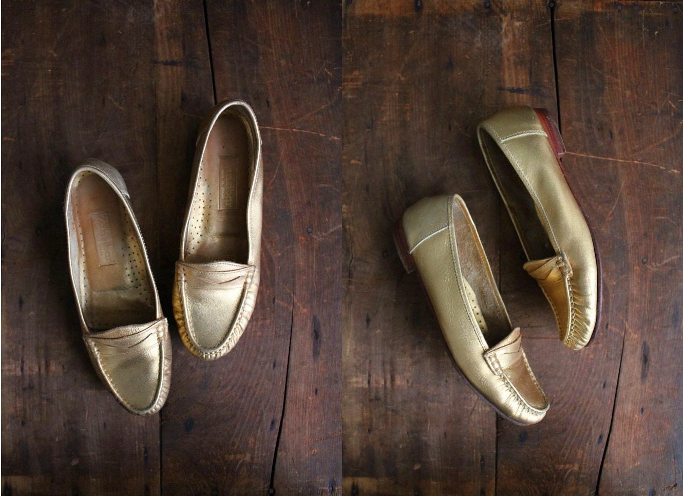 1980s vintage gold leather penny loafers 6.5