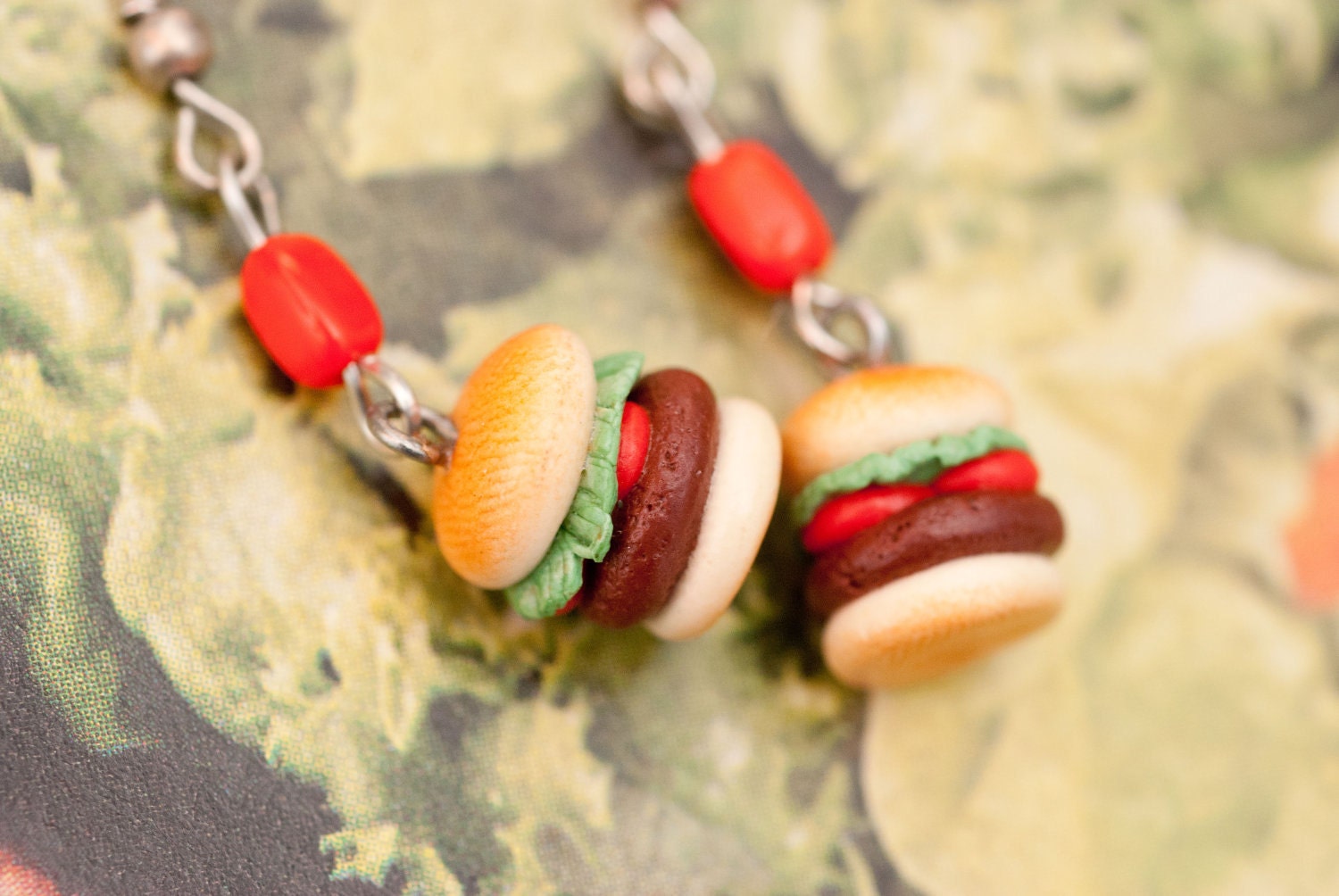 Earrings - Teeny Tiny Hamburger Burgers with Tomato and Lettuce Handmade by Roscata