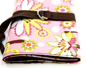 SHORT dpn or circular Knitting Needle Organizer Case - LILY POND - 24 brown pockets