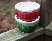 Squared Appetizer Dip Serving Dishes Stacking Set of 2 Red Green with White Ready to Ship