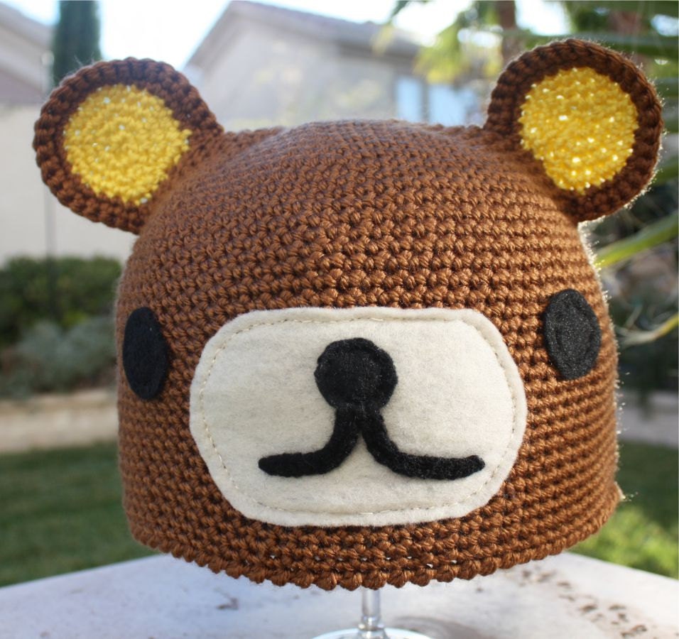 Rilakkuma -ish Bear Hat : Kawaii  San-X Anime Japanese -ish Handmade Crochet Beanie Hat