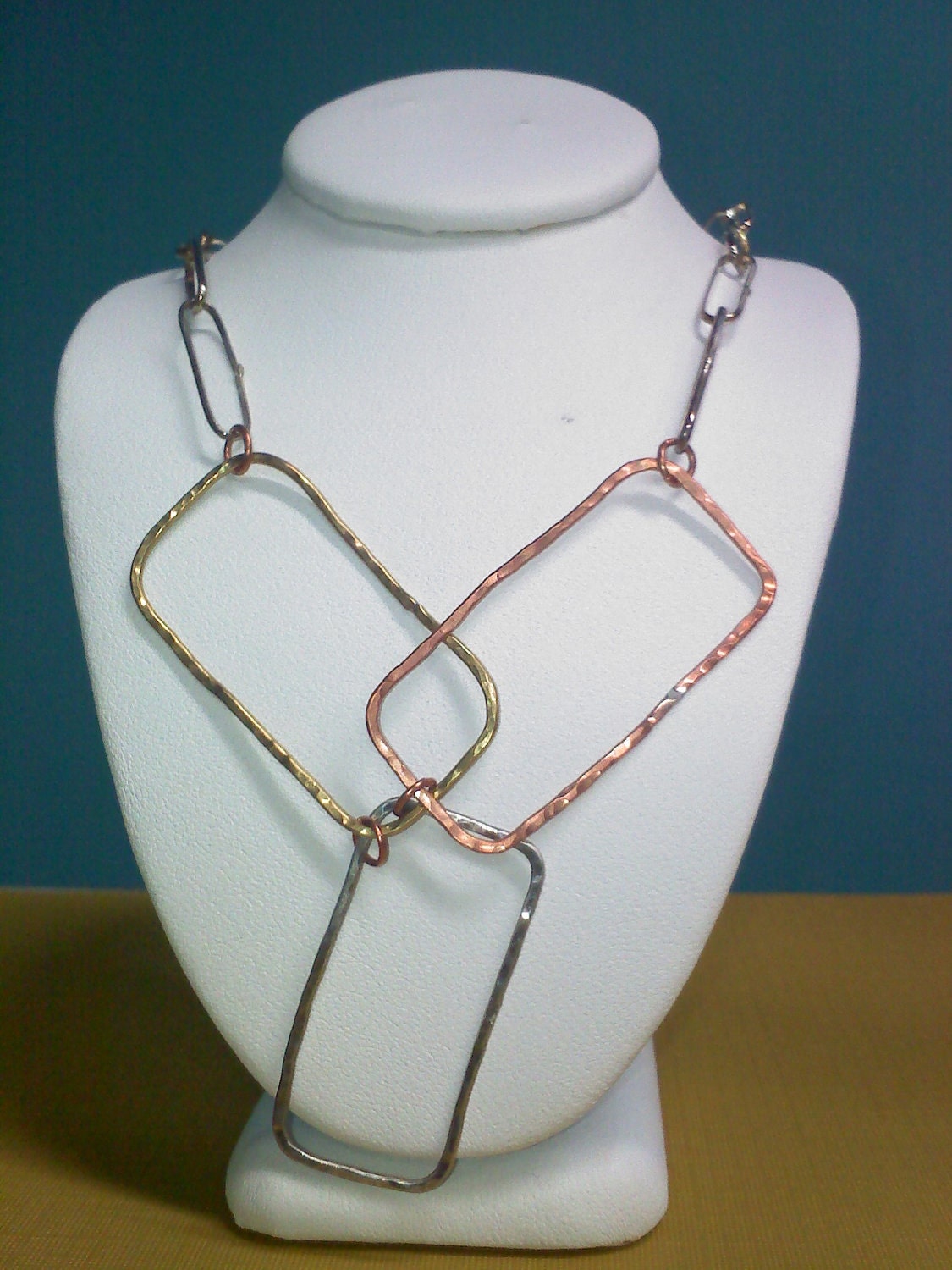 Mixed Metal Rectangle Necklace