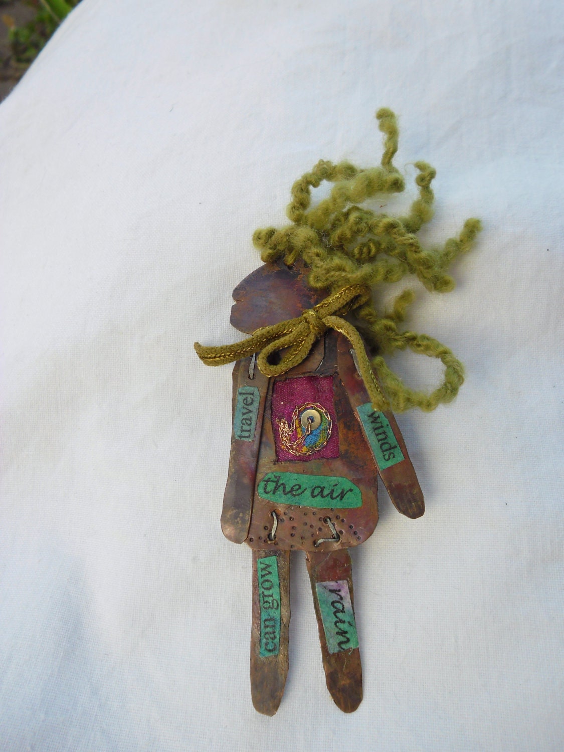 Metal Copper Art Collage Figure Windy Day Wellington New Zealand