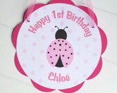 Ladybug Door Sign - Happy Birthday Party Decoration - Ladybug Birthday Theme in Hot & Light Pink