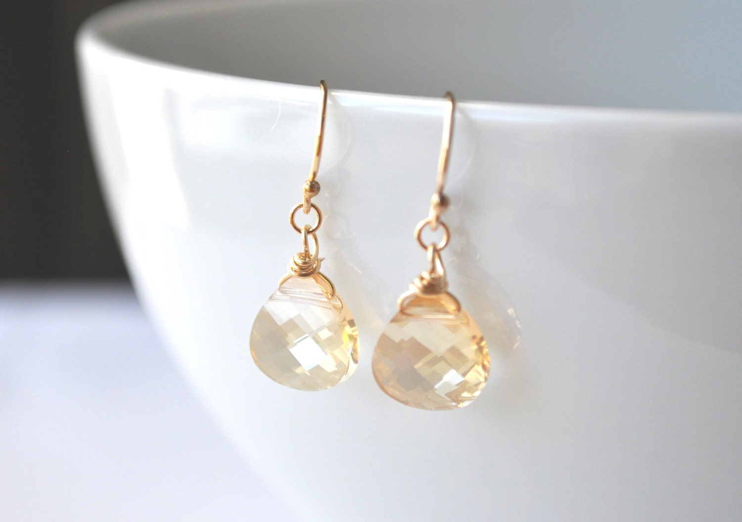 Golden Burst Earrings - golden shadow, swarovski crystal, briolette, gold filled, modern, simple, wedding