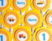 Construction Theme Cupcake Toppers Happy Birthday Party Decorations