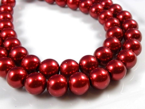 16mm Red Glass Pearl Beads - 12 pcs