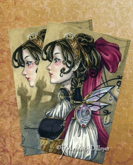 Steampunk Fairy art postcard  - Doll girl by Meredith Dillman