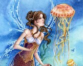 Mermaid art.  Jellyfish art.  limited edition print by Meredith Dillman