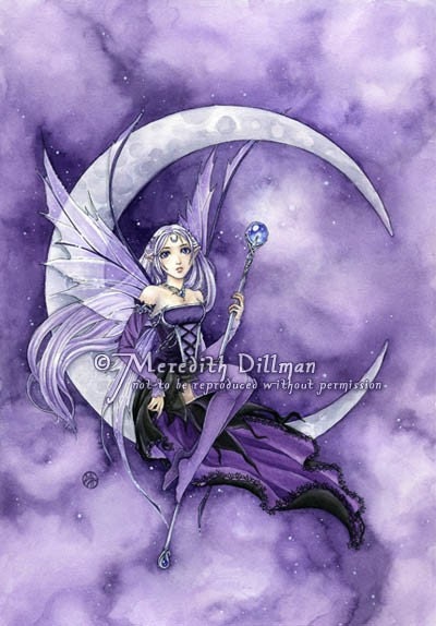 Gothic Moon fairy art print 8x10 Crescent Purple fantasy girl by Meredith Dillman
