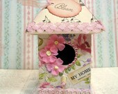 Birdhouse Decoration, Ornament , Home Sweet Home,  Pink and Lavendar Posies