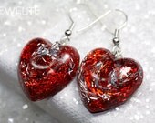 Red & Silver Earrings.... Dangly Glitter Hearts Sparkle Oh So Much...Festive Christmas by isewcute