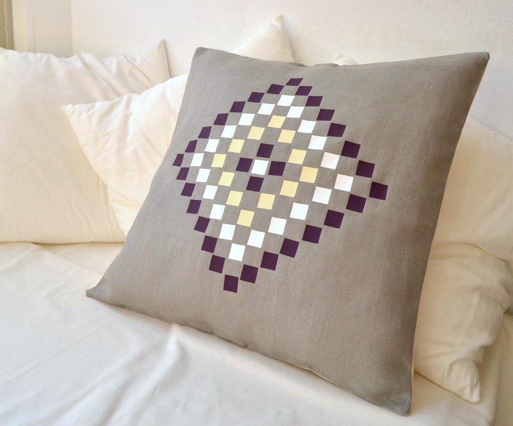 Grey linen cushion cover with design inspired by Mosaics
