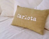Personalize cushion cover in light green olive. Made to order