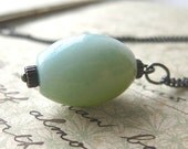 Pendant Necklace - Amazonite - Oxidized Silver - Precious