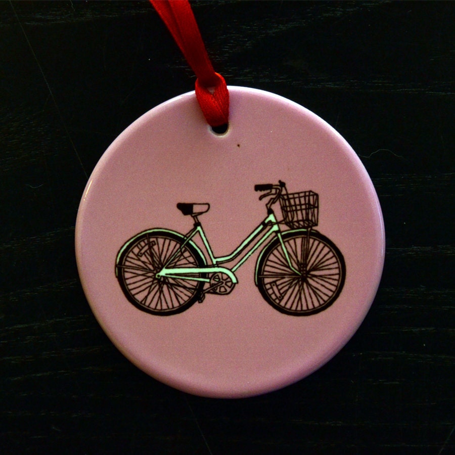 pink girl's bicycle ceramic ornament
