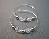 Delicate Silver Hoops and Beads with Opaline AB Crystals Earrings
