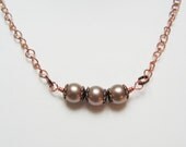 Silvery Brownish Grey Three Pearl Antiqued Copper Necklace