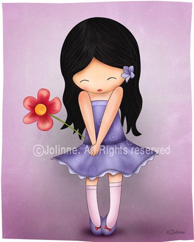 children art print, girls room decor, baby nursery art, purple room decor, archival reproduction, original illustration