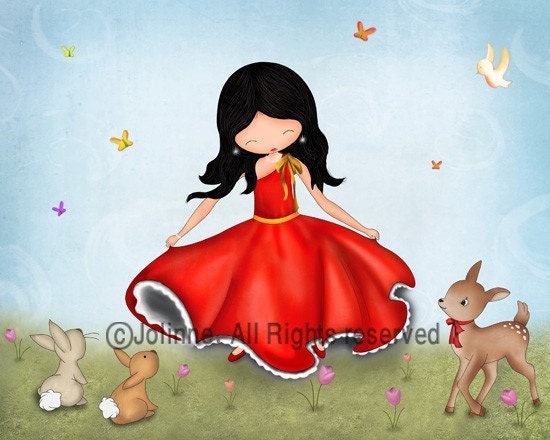 Art print poster for girls room happy illustration for kids nursery wall art dancing with bunny