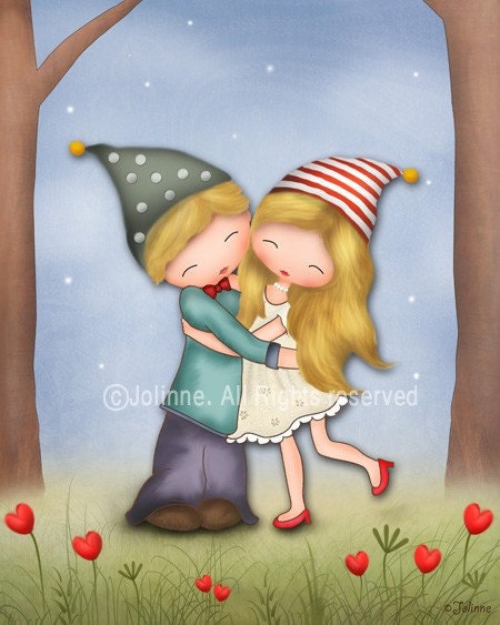 Brother sister hugging twins wall art print , boy and girl original drawing reproduction , child art