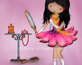 Children art prints pink room art girl sprucing up illustration kids wall art open edition reproduction