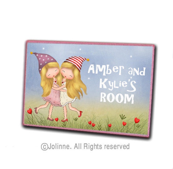 Personalized door sign sisters twins bedroom custom name, children decor, kids room sign