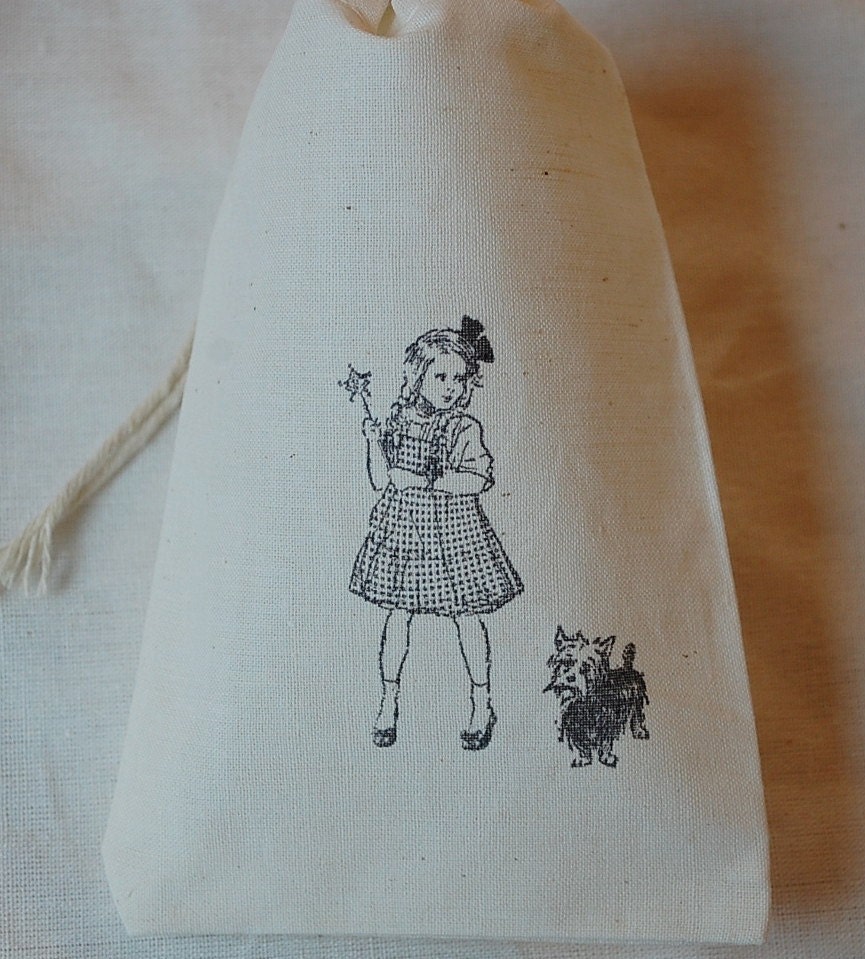 10 Wizard of Oz Dorothy and Toto - Organic Muslin Cotton Favor Gift Bags 4x6 Il_170x135
