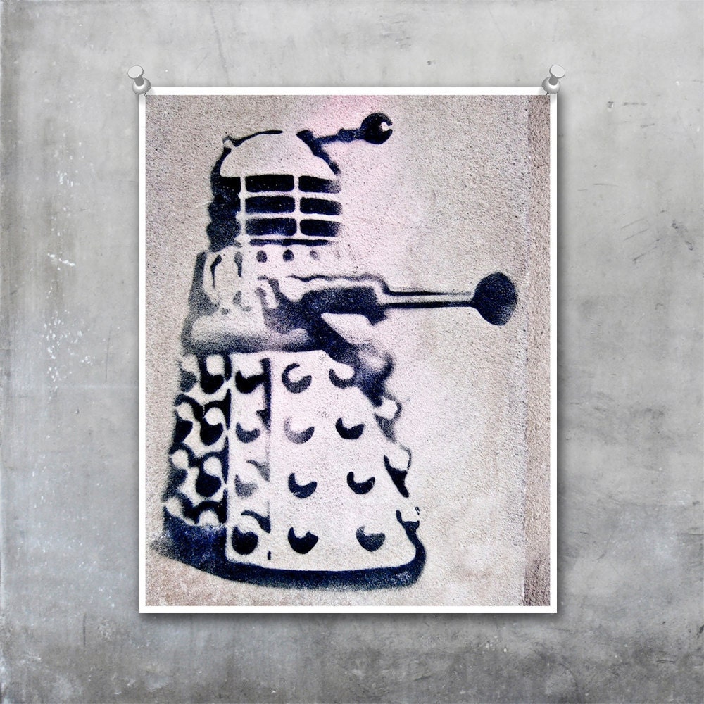 Graffiti Art Stencil: Doctor Who Dr Who Dalek London black grey pink 10x8inch Fine Art Photo Print - EyeshootPhotography