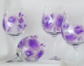 Hand Painted Wine Glasses Set of 4 - Purple and Silver - Wedding Bridesmaid Party Housewarming Retirement - Ready to Ship