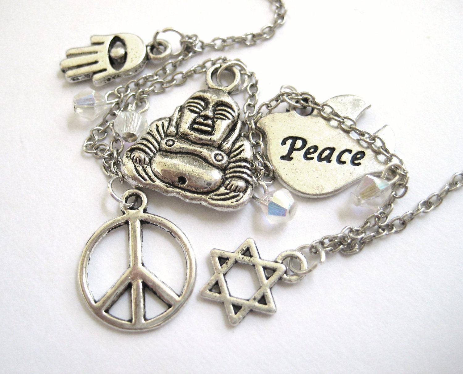 Coexist Jewelry World Peace Necklace Silver Buddha Charm Zen Necklace