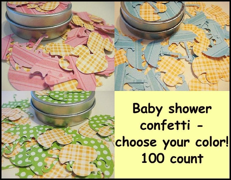 Baby shower confetti - rubber duckies and umbrellas 100 pieces - choose your color