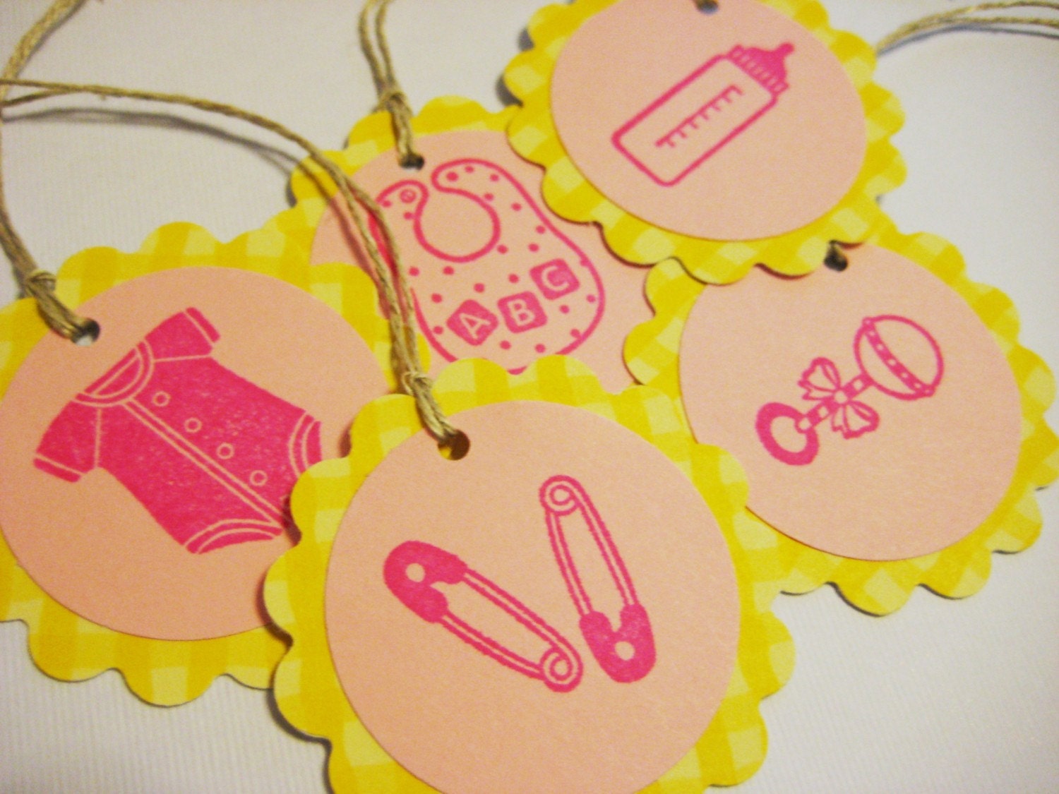 Pink and yellow baby girl gift tags, set of 10