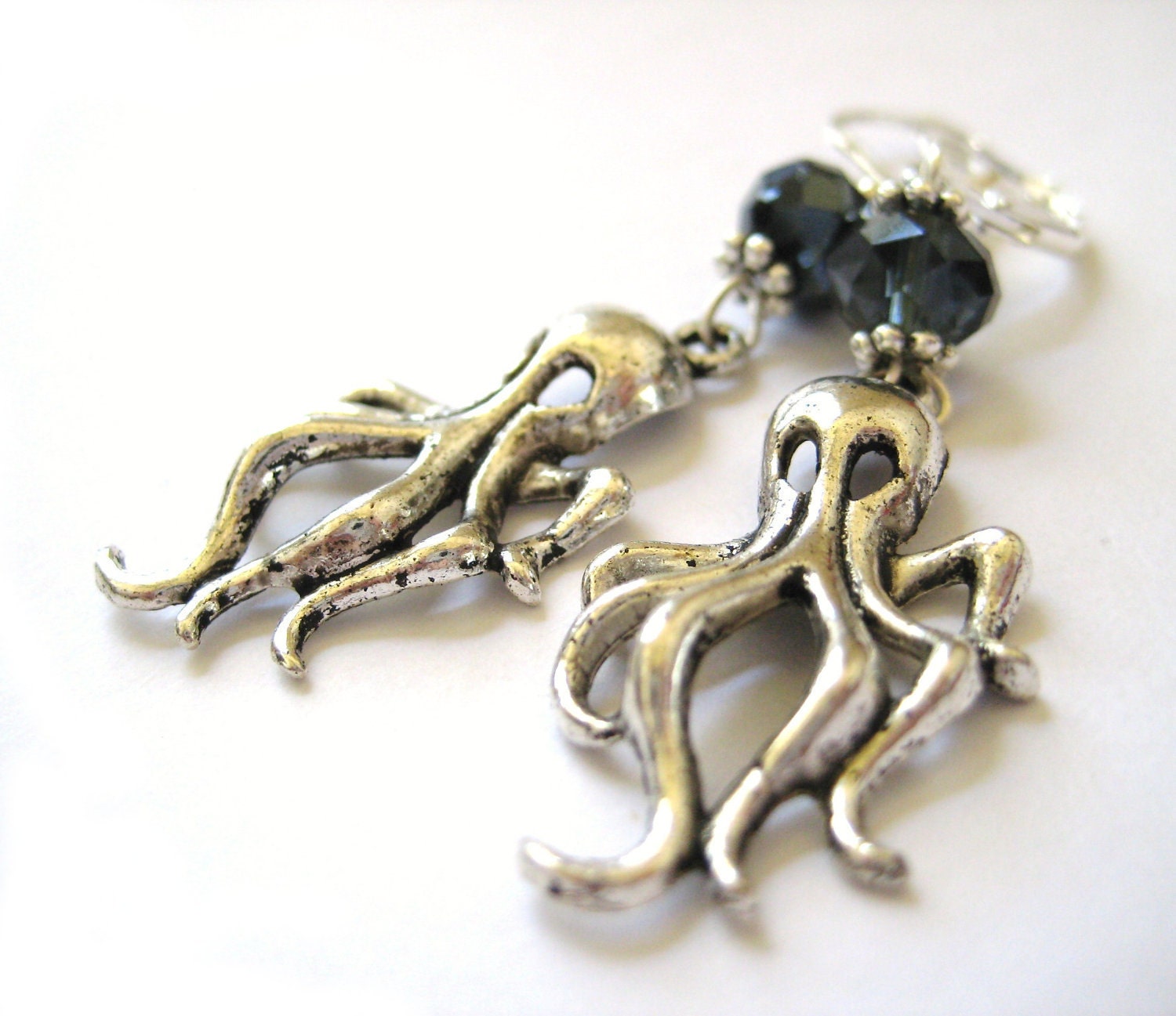 Crystal Steampunk Octopus Earrings Silver Leverback Earrings Custom Color
