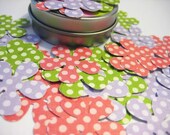 Polka dot flower confetti, pink, green, and purple, 48 pieces